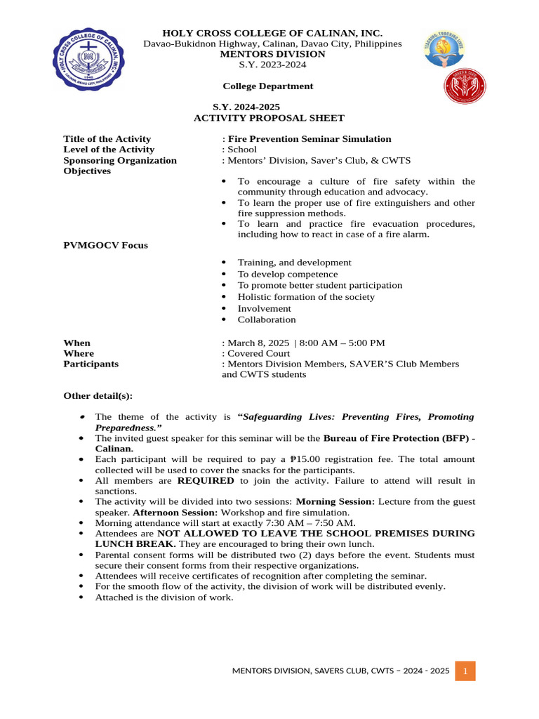 Fire Prevention Seminar Proposal 2025 | PDF | Fires | Firefighting