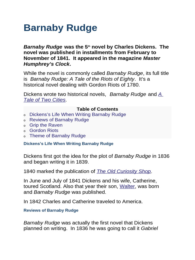 Barnaby Rudge: Historical Novel Overview | PDF | Chapman & Hall Books ...
