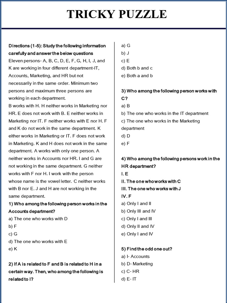 Tricky Puzzle Questions and Solutions | PDF