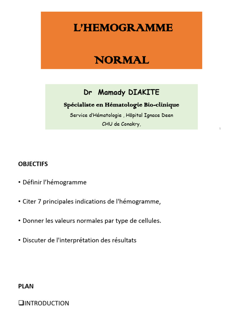 Valeurs Normales de l'Hémogramme | PDF | Fluides corporels | Médecine