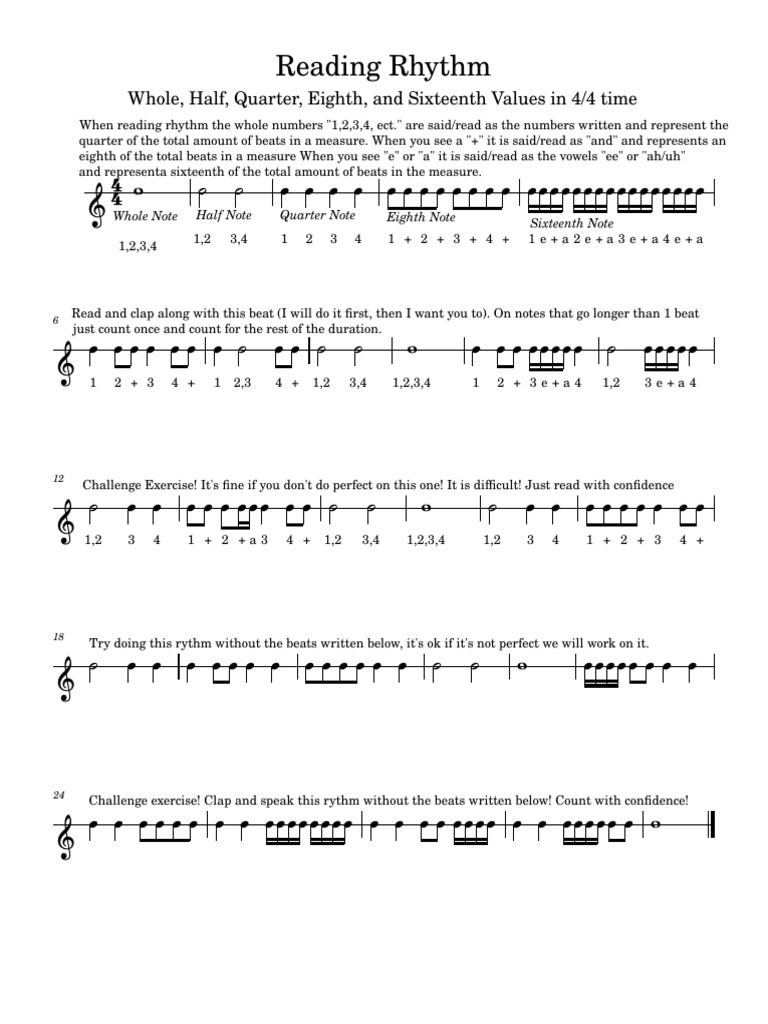 Reading Rhythm Score Lesson 1 (In Lesson) | PDF