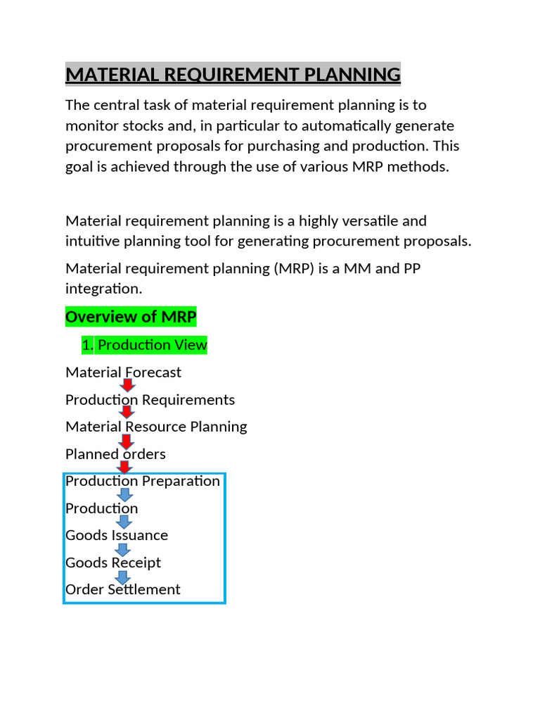 MATERIAL RESOURCE PLANNING | PDF | Supply Chain Management | Production ...