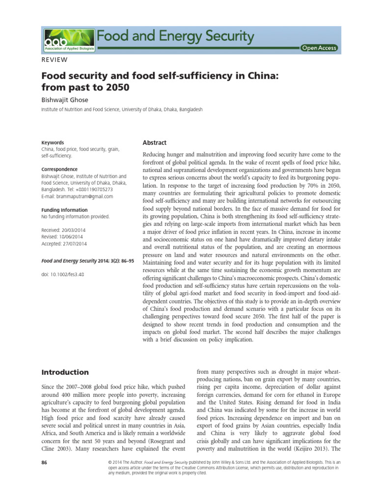 Food and Energy Security - 2014 - Ghose - Food Security and Food Self ...