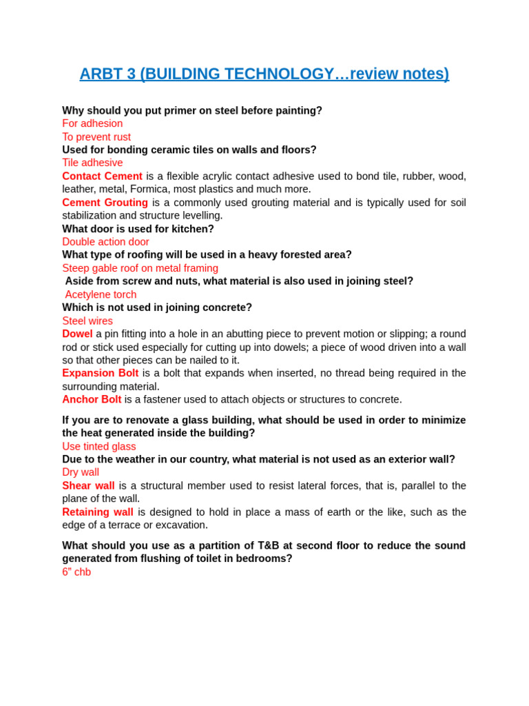 Review Notes For Arbt 3 - .Departtamental-Exams 2024 | PDF | Beam ...