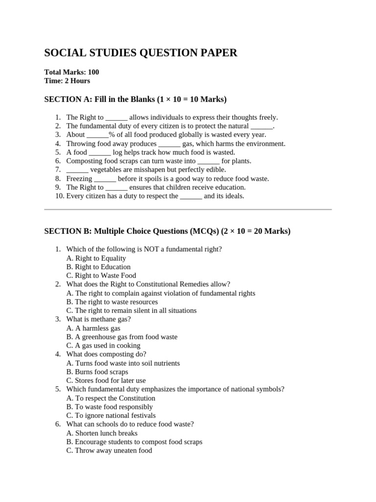 Social Studies Question Paper Overview | PDF | Waste | Compost