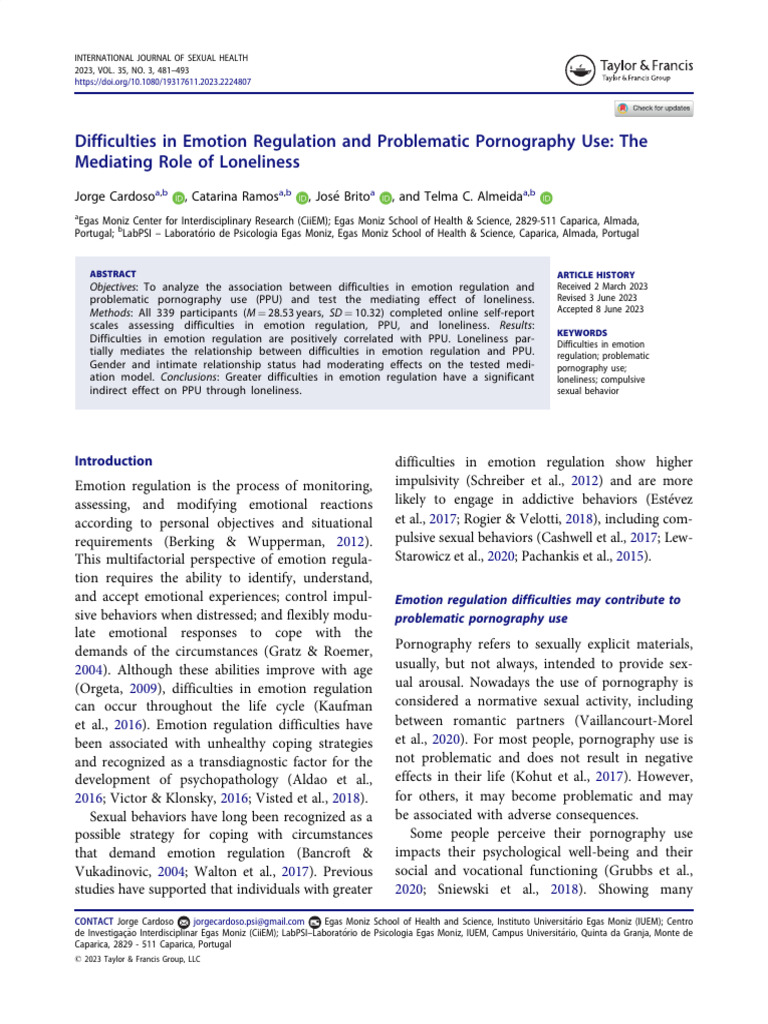 Difficulties in Emotion Regulation and Problematic Pornography Use The ...