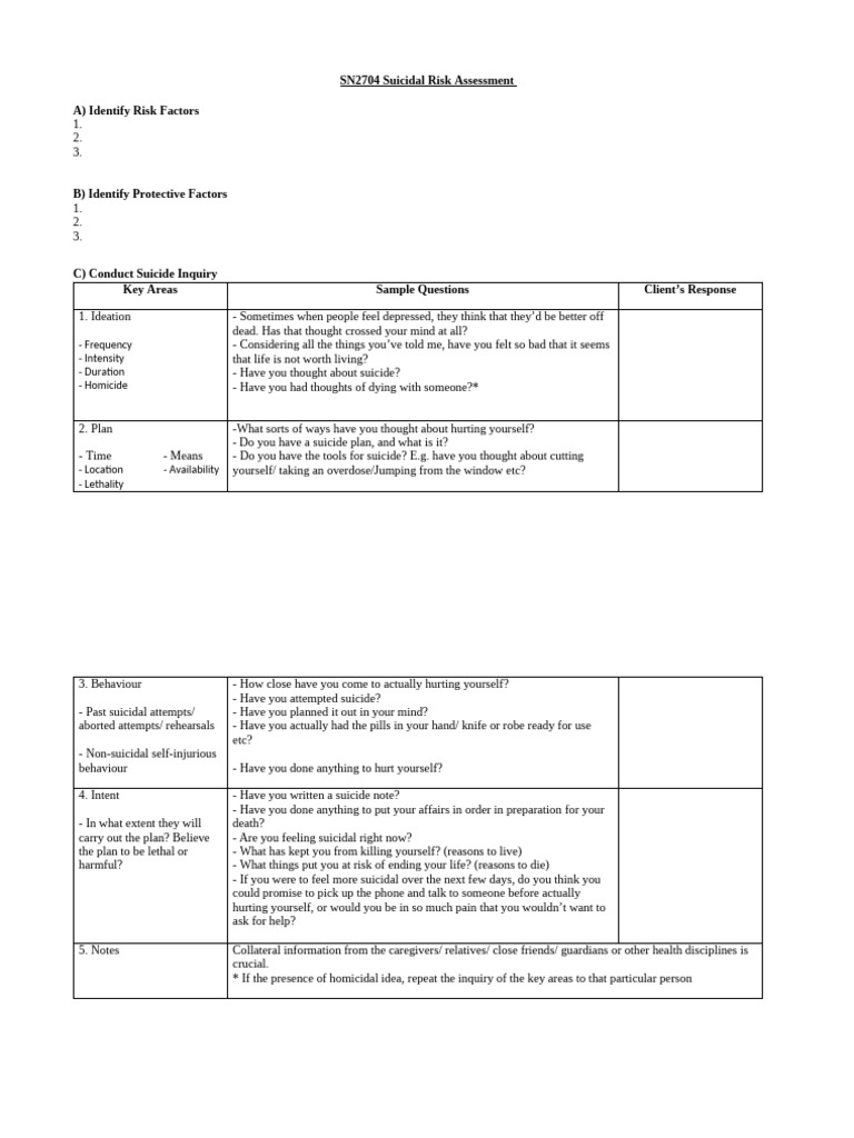 Suicidal risk assessment exercise - 2 | PDF | Suicide | Mental Health