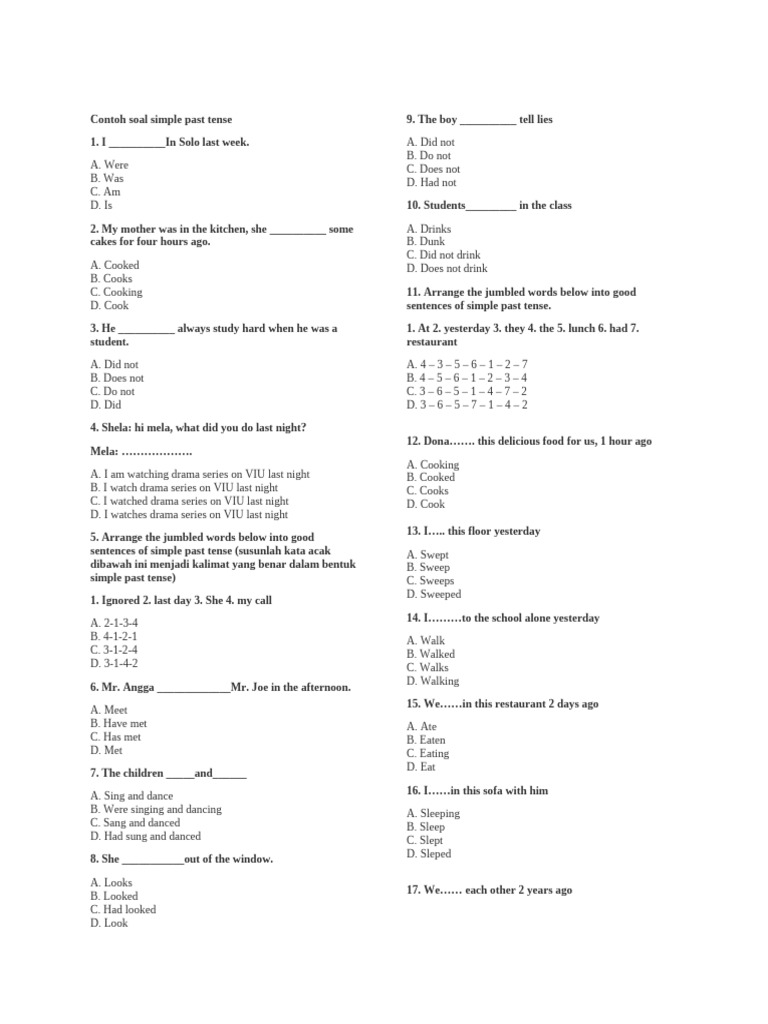 Contoh soal simple past tense kelas 8 pilihan ganda kenziii pdf