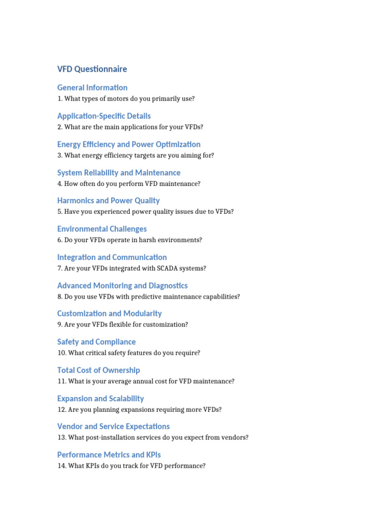 VFD Questionnaire for Efficiency Insights | PDF