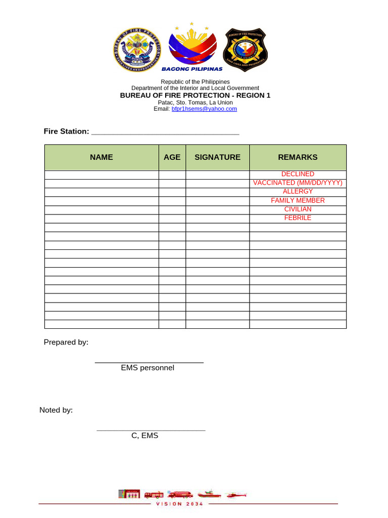 Fire Vaccination Record Template | PDF