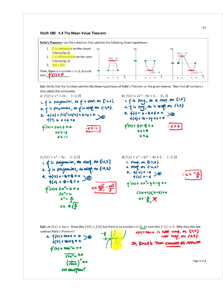 4.4 The Mean Value Theorem OneNote | PDF