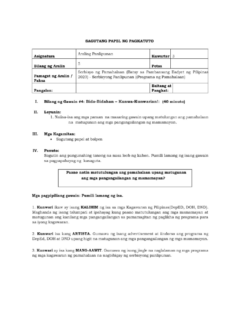 Arapan 4 Quarter 3 Activity 3 | PDF