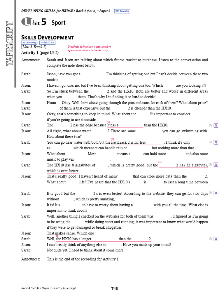Unit 5 Listening Activities Tapescript | PDF