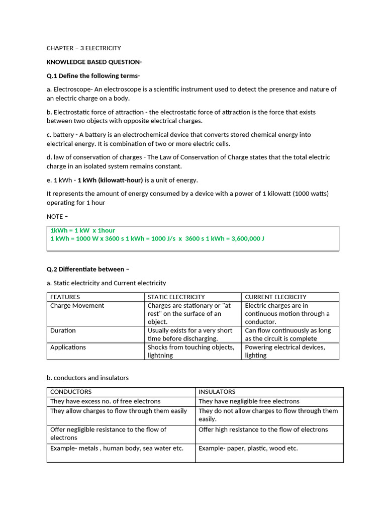 Class 8 Electricity - Written Work | PDF | Electricity | Electric Charge