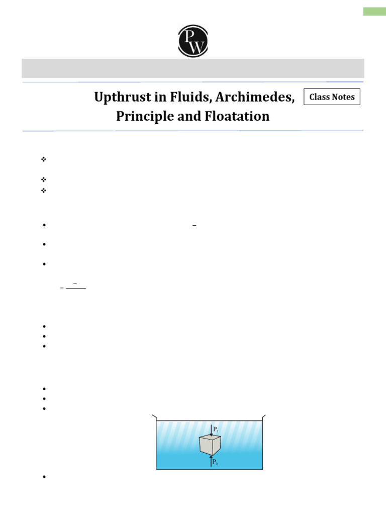 Upthrust and Archimedes' Principle Explained | PDF | Buoyancy | Soft Matter
