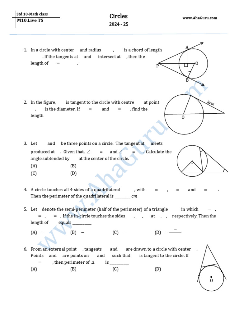 Class 10 Maths Circle Problems | PDF | Circle | Triangle Geometry