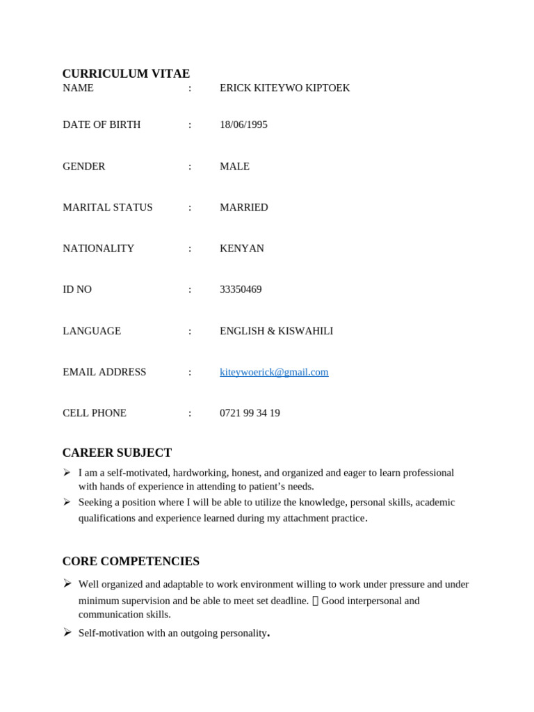 Medical Laboratory CV of Erick Kiptoek | PDF