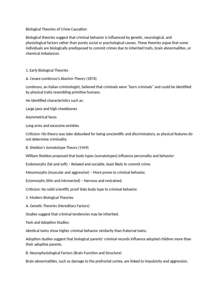 Biological Theories Of Crime Causation Pdf Psychopathy Aggression