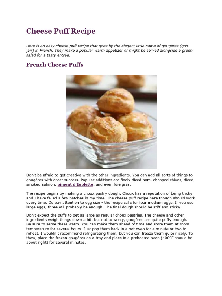Cheese Puffs Gougères bourguignones | PDF | Teaspoon | Foods