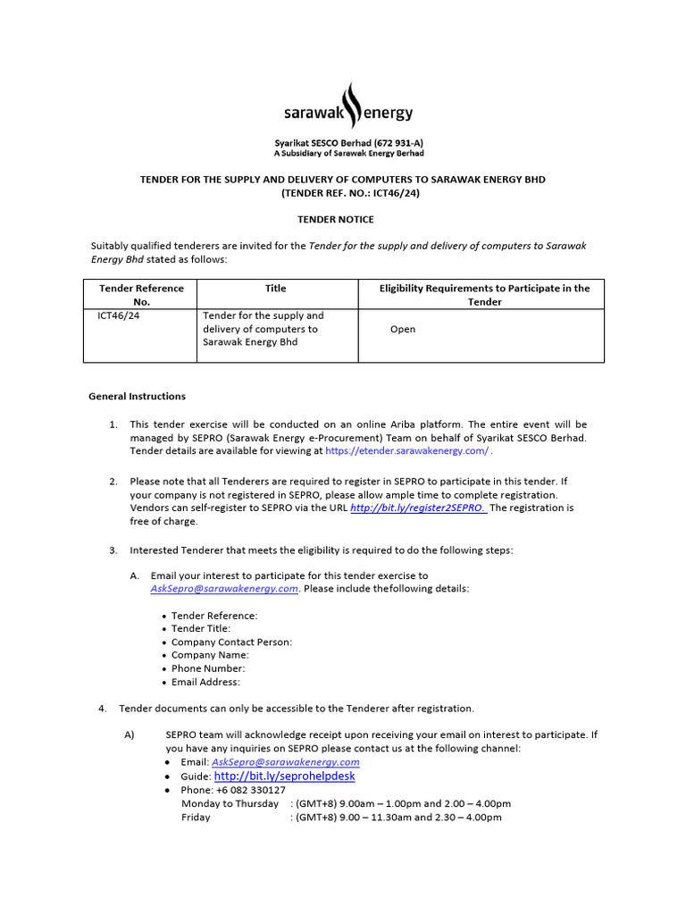 Sarawak Energy Computer Supply Tender | PDF