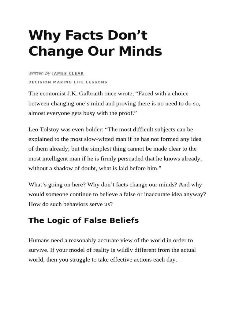 Why Facts Fail to Change Minds PDF Mind Truth