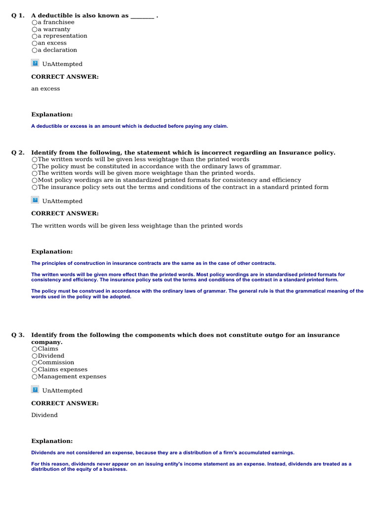 Mocktest Attempt | PDF | Insurance | Reinsurance