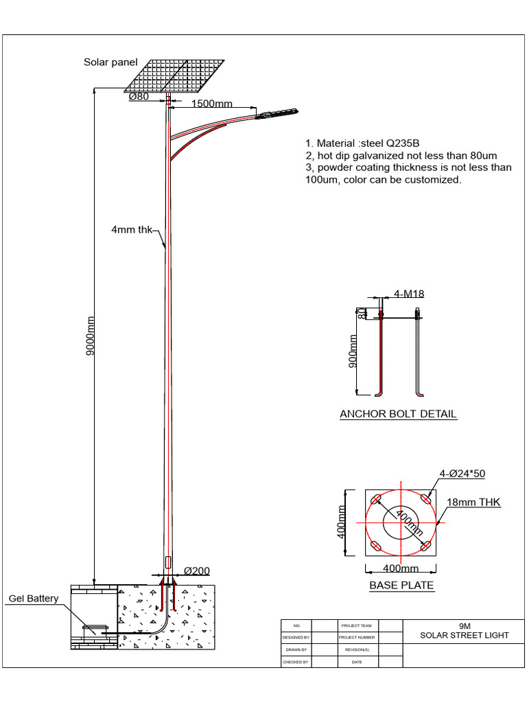 Solar Street Light Base Plate Details | PDF