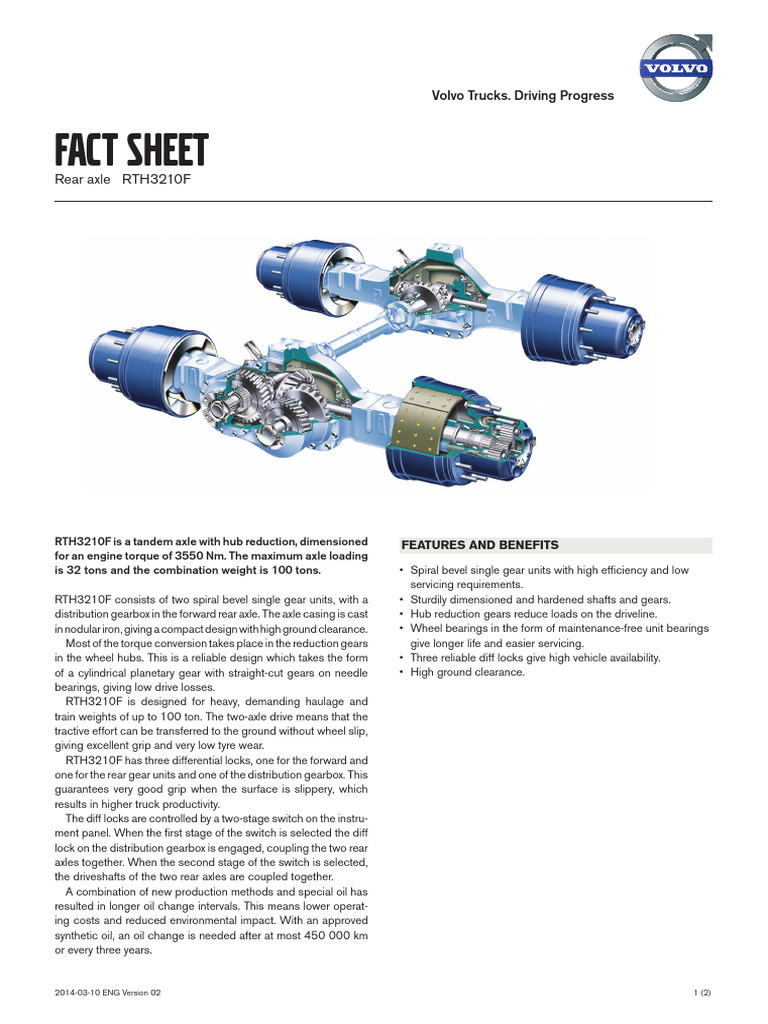 Volvo RTH3210F Hub Reduction Axle Specs | PDF | Gear | Axle