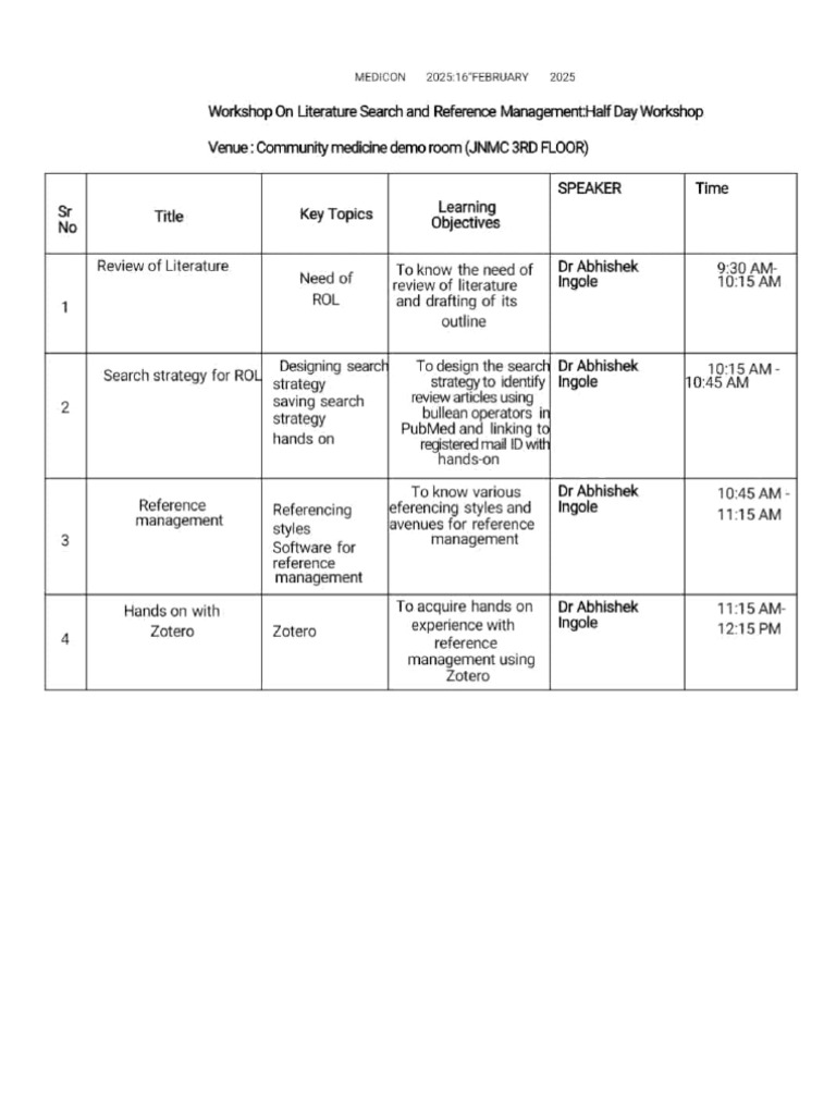 Literature Search & Reference Management Workshop | PDF