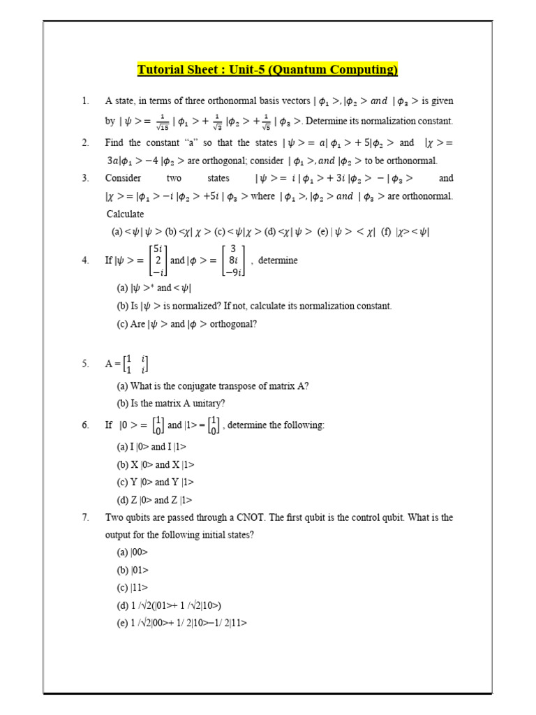 Tutorial - Unit-5 (Quantum Computing) Dec-2024 | PDF