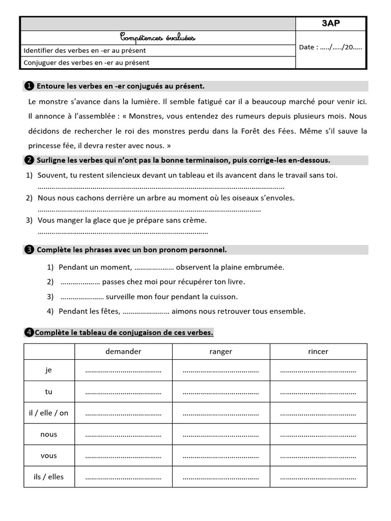 Conjugaison des verbes en -er au présent | PDF