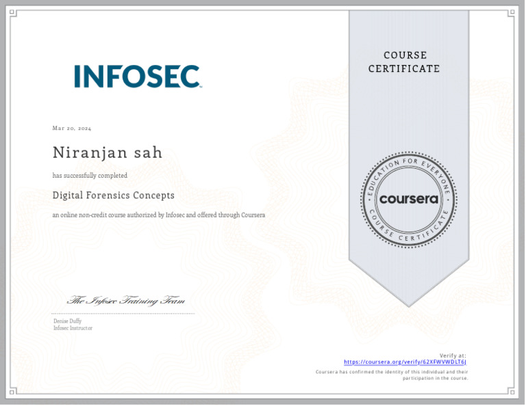Digital Forensics Course Completion Certificate | PDF