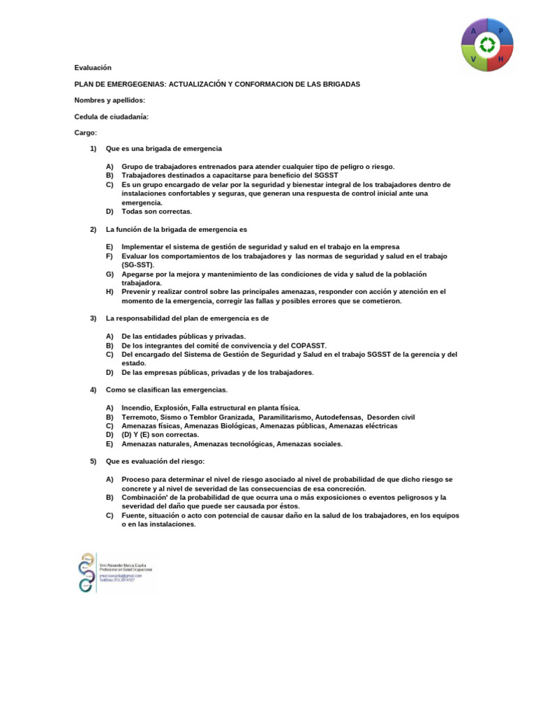 Actualización del Plan de Emergencias y Brigadas | PDF | Riesgo | Valores
