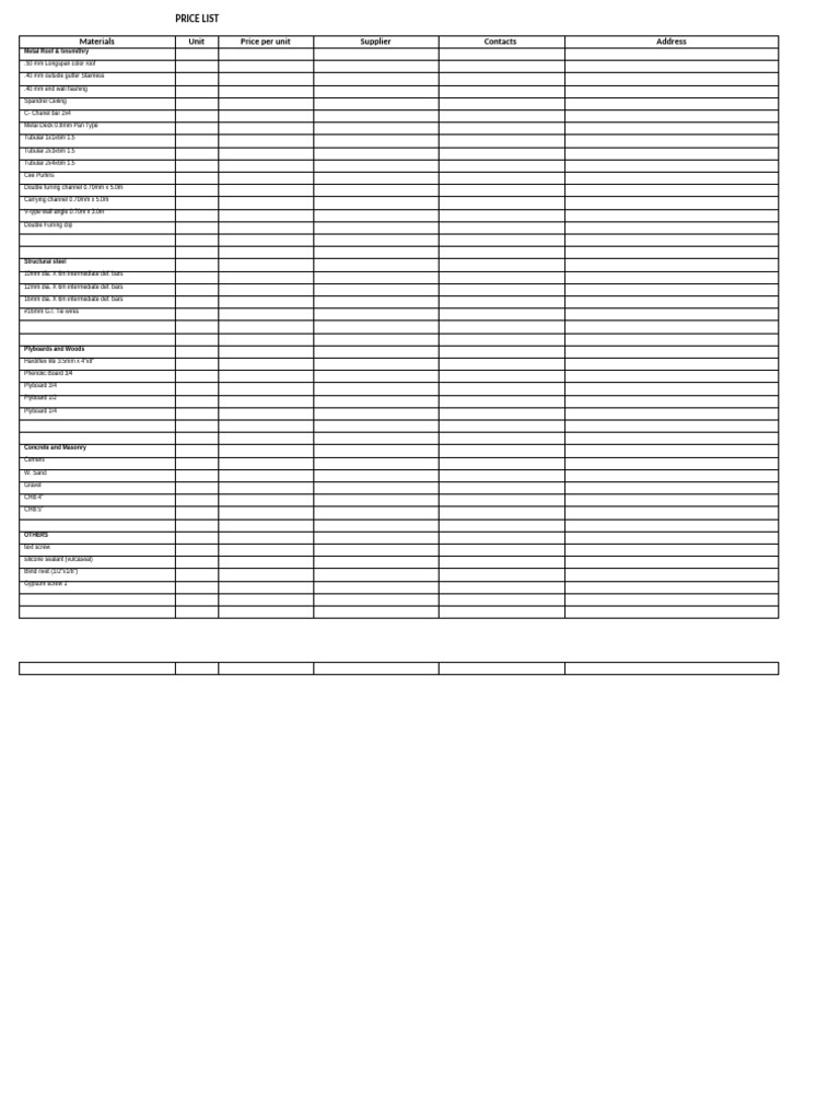 Comprehensive Metal and Construction Price List | PDF