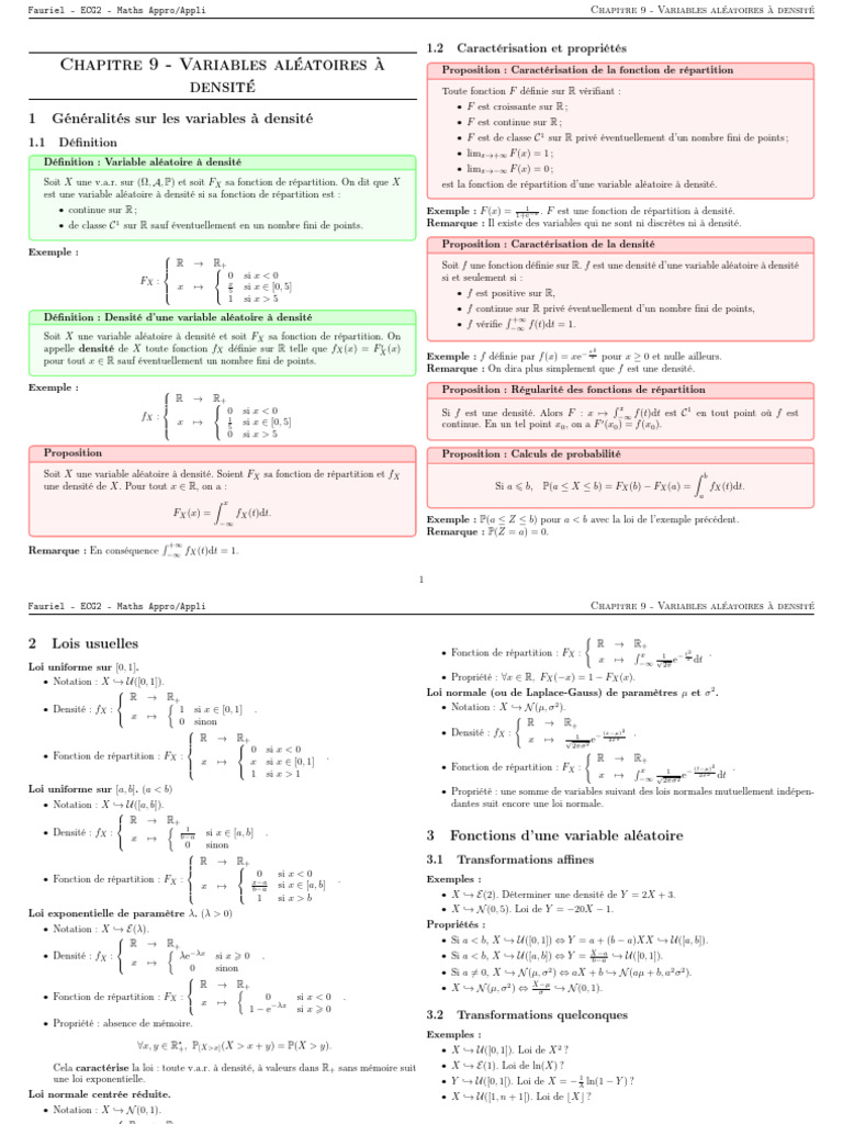 Variables Aléatoires à Densité en Maths | PDF | Variable aléatoire à ...
