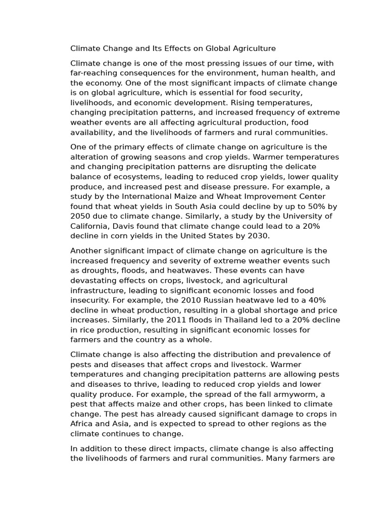 Climate Change and Its Effects On Global Agriculture | PDF ...