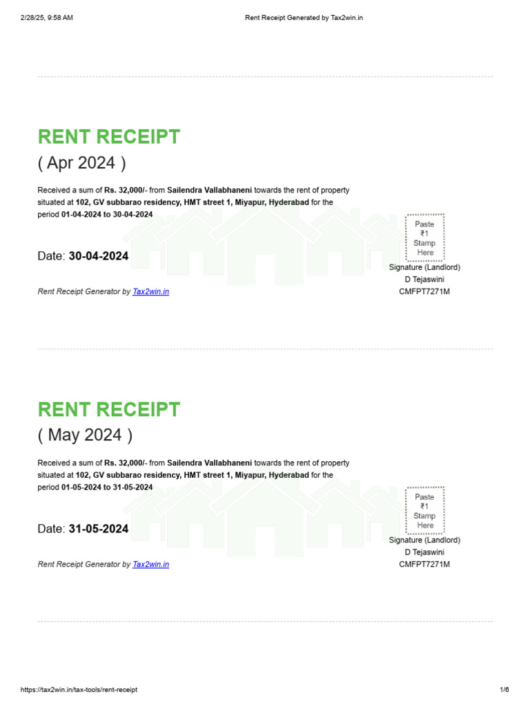 Rent Receipts Generator - 12324 | PDF