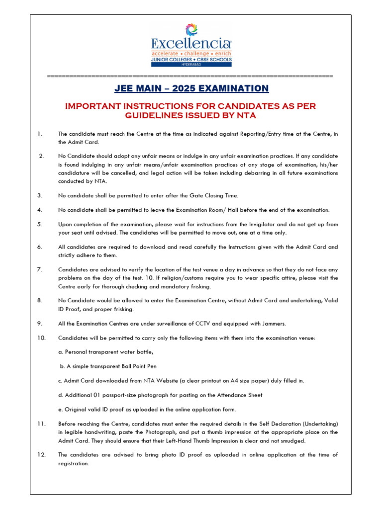 JEE MAIN 2025_IMPORTANT INSTRUCTIONS FOR CANDIDATES AS PER GUIDELINES ...