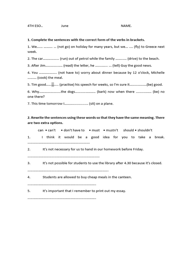 4th ESO English Exam Practice | PDF | Grammar | Syntax