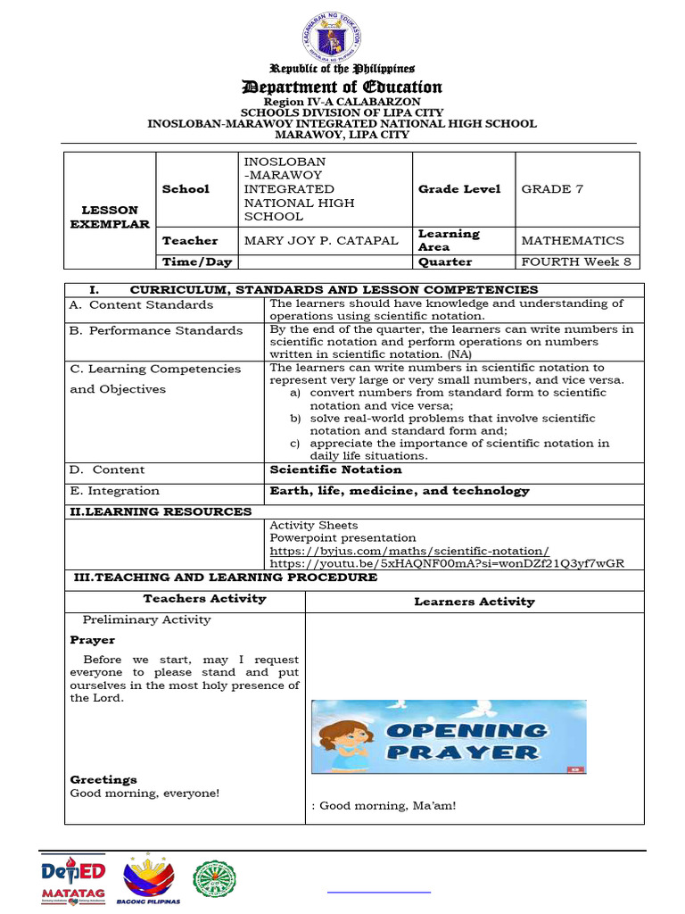 Grade 7 Scientific Notation Lesson Plan | PDF | Learning | Multiplication