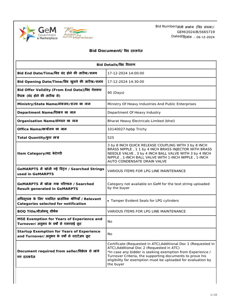 GeM Bidding 7203408 | PDF