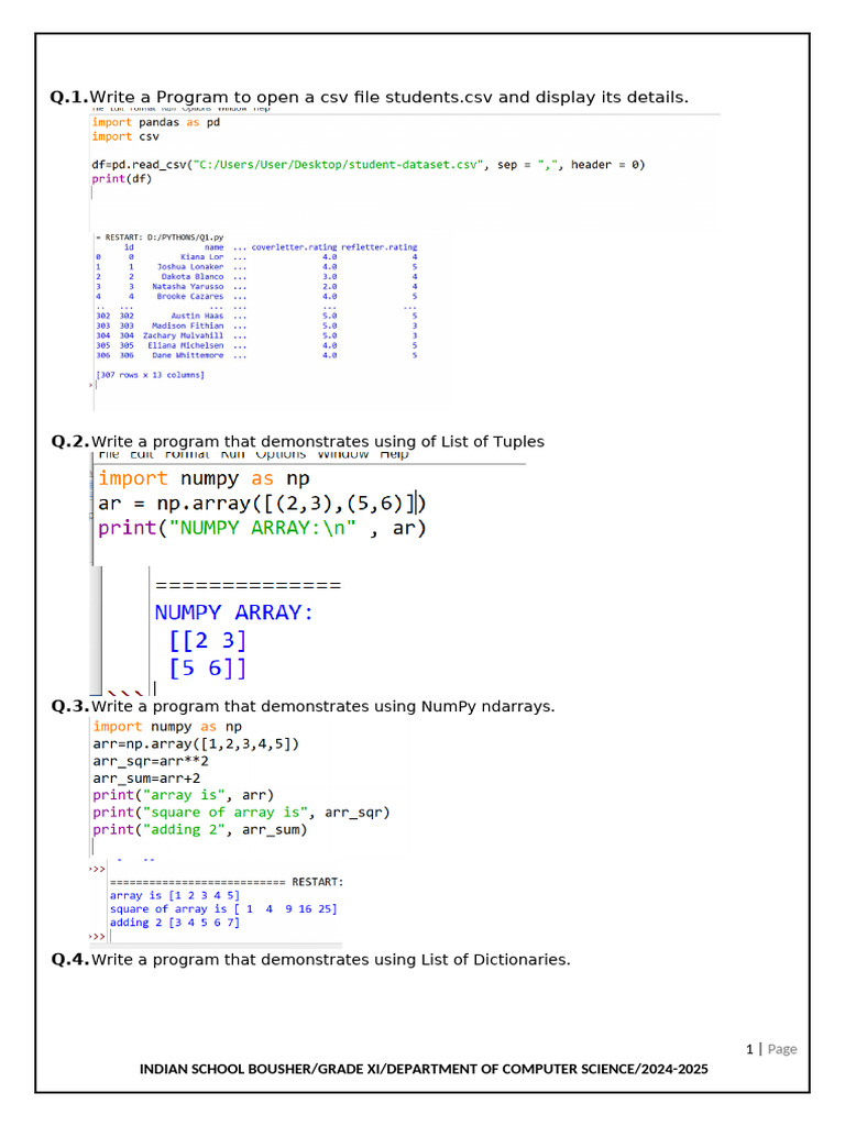 COMPUTER SCIENCE CODES CLASS 11 | PDF
