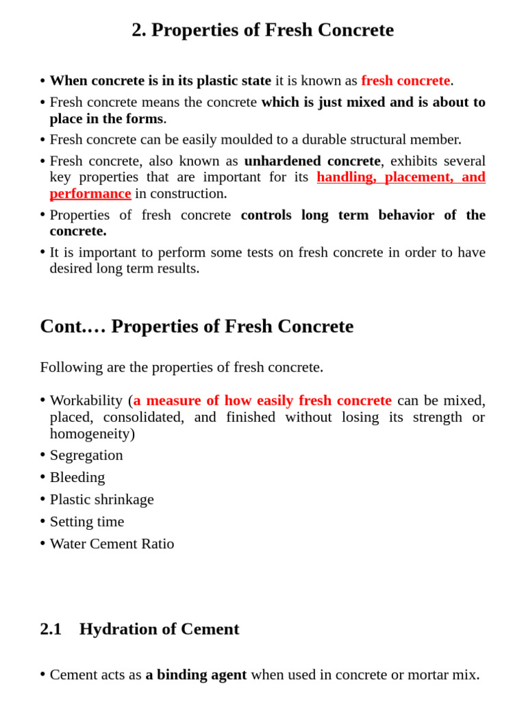 2. Properties of Fresh Concrete | PDF | Concrete | Cement