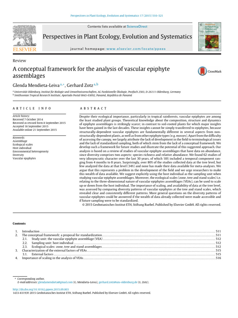 Framework for Vascular Epiphyte Analysis | PDF | Ecology | Biodiversity