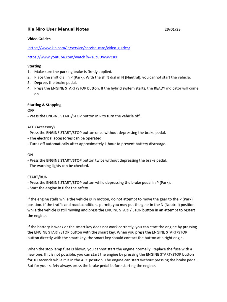 Kia Niro User Manual Notes | PDF | Vehicle Technology | Land Vehicles