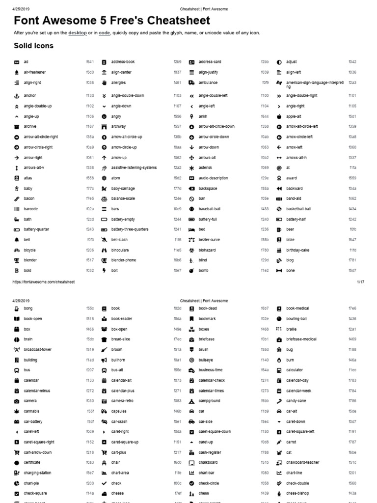 Cheatsheet - Font Awesome | PDF | Character Encoding | Digital Typography