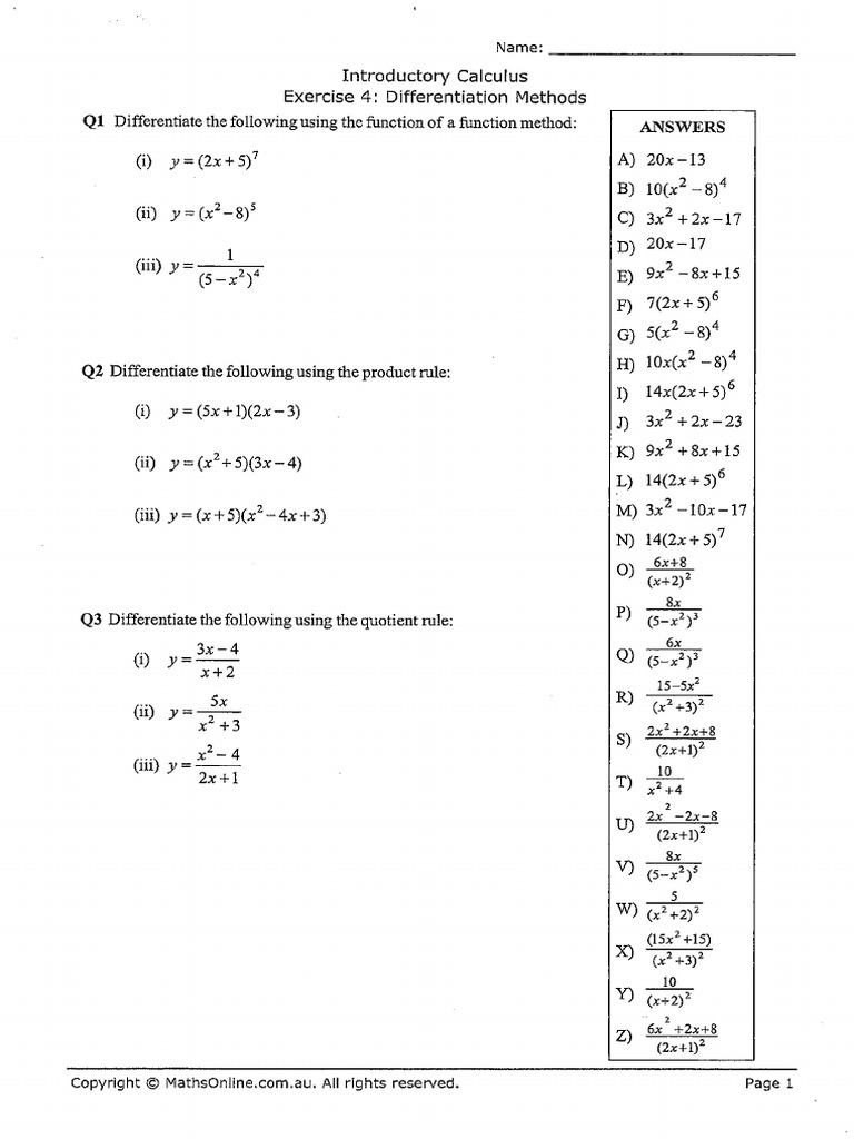 Differentiation Methods - MonL | PDF