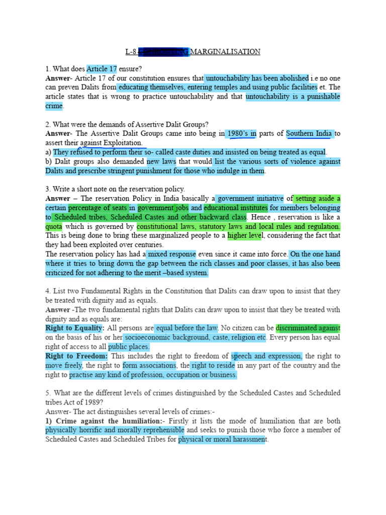 L 8ConfrontingMarginalism (Notes) | PDF | Dalit | Caste