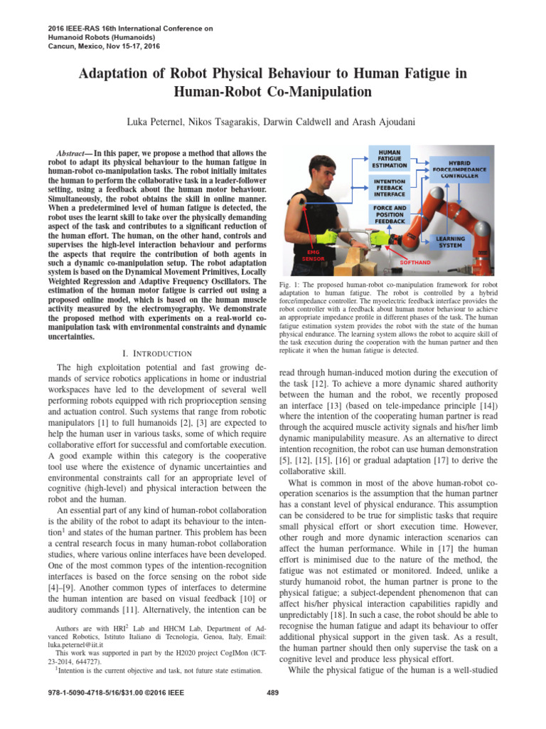 Robot Adaptation to Human Fatigue | PDF | Electromyography | Robot