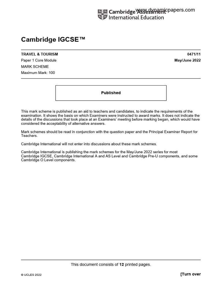 Cambridge IGCSE™: Travel & Tourism 0471/11 May/June 2022 | PDF ...